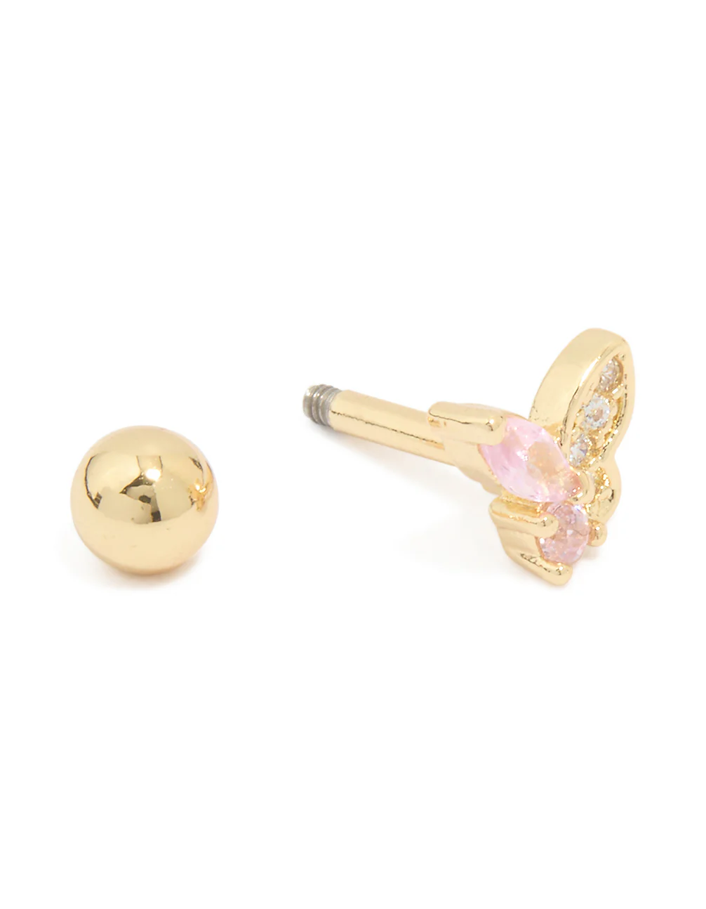 Gold Plated Surgical Steel Cubic Zirconia Butterfly Barbell - Image 3