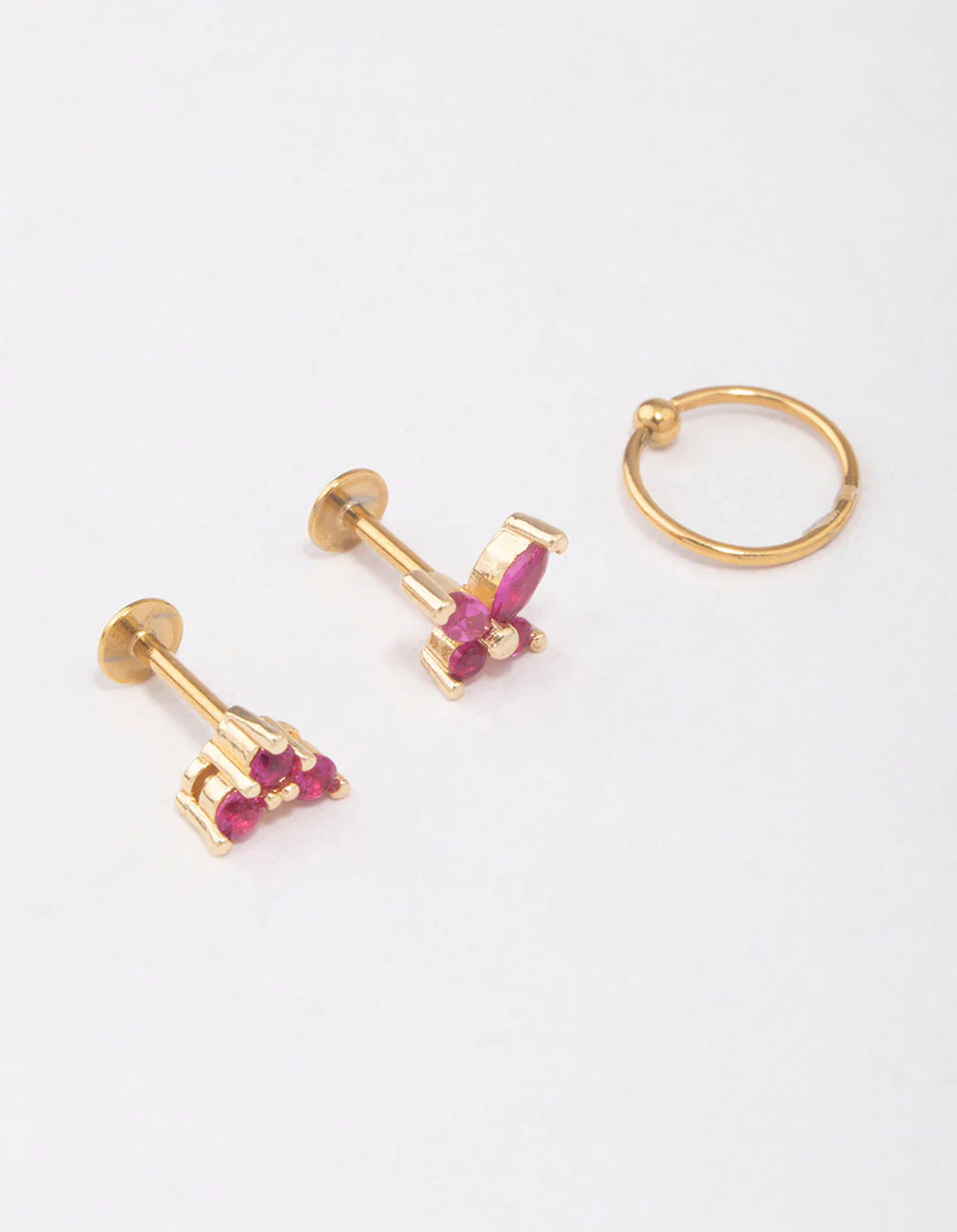Gold Plated Surgical Steel Cubic Zirconia Butterfly Flat Back 3-Pack - Image 2
