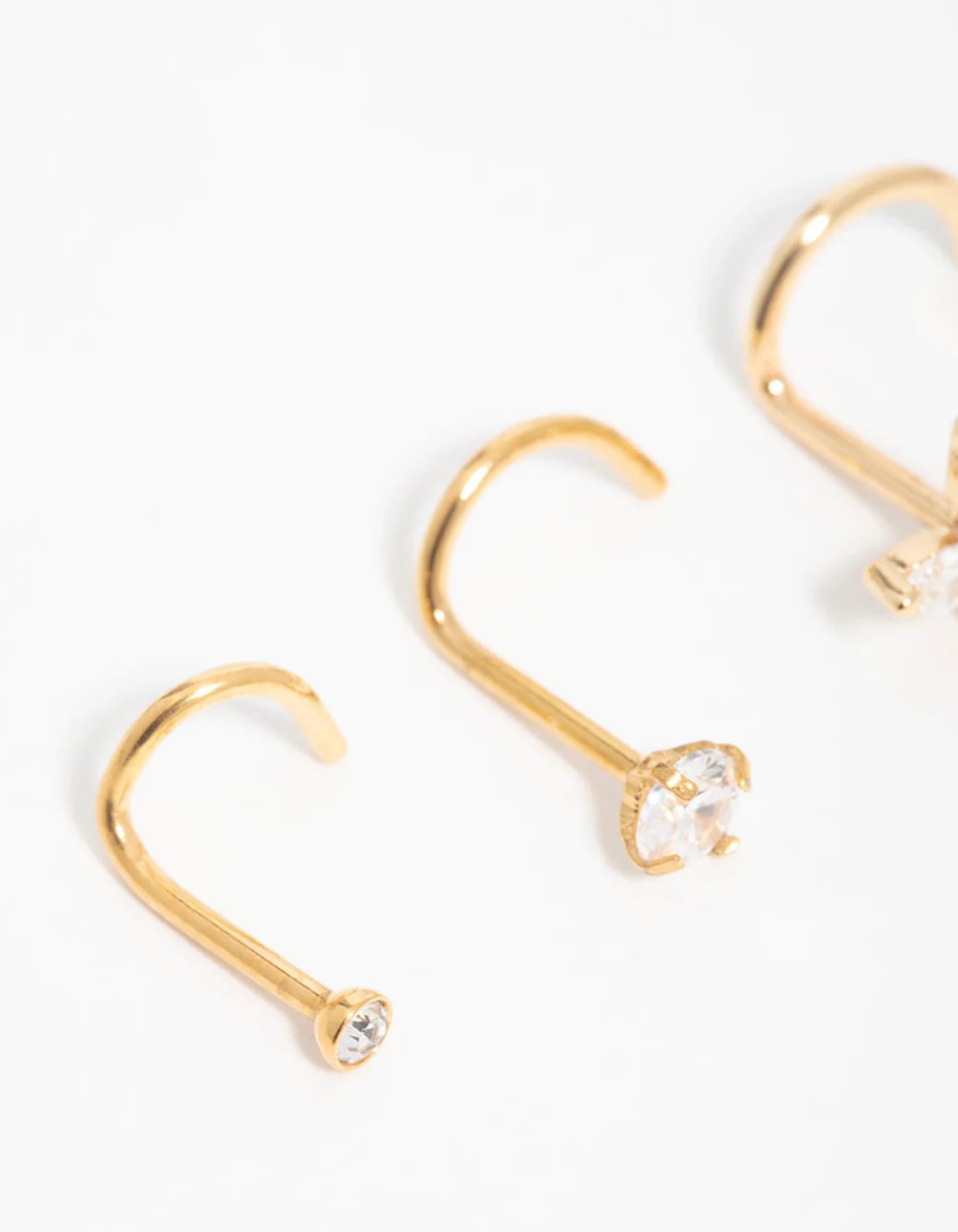 Gold Plated Surgical Steel Cubic Zirconia Butterfly Nose Piercings 3-Pack - Image 2