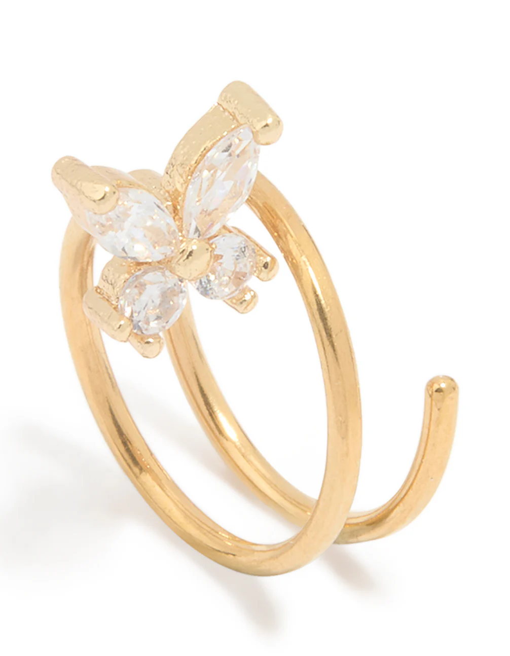 Gold Plated Surgical Steel Cubic Zirconia Butterfly Twist Nose Ring - Image 3