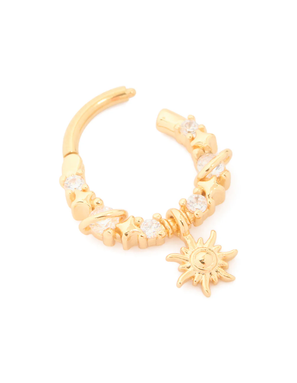 Gold Plated Surgical Steel Cubic Zirconia Celestial Clicker Ring - Image 3
