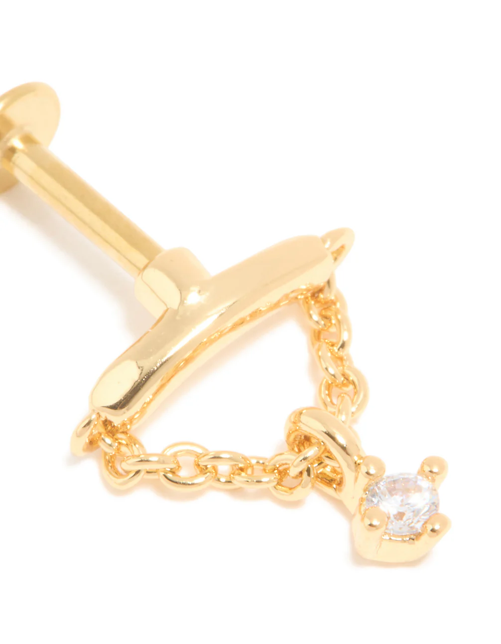 Gold Plated Surgical Steel Cubic Zirconia Chain Single Flat Back Stud - Image 2