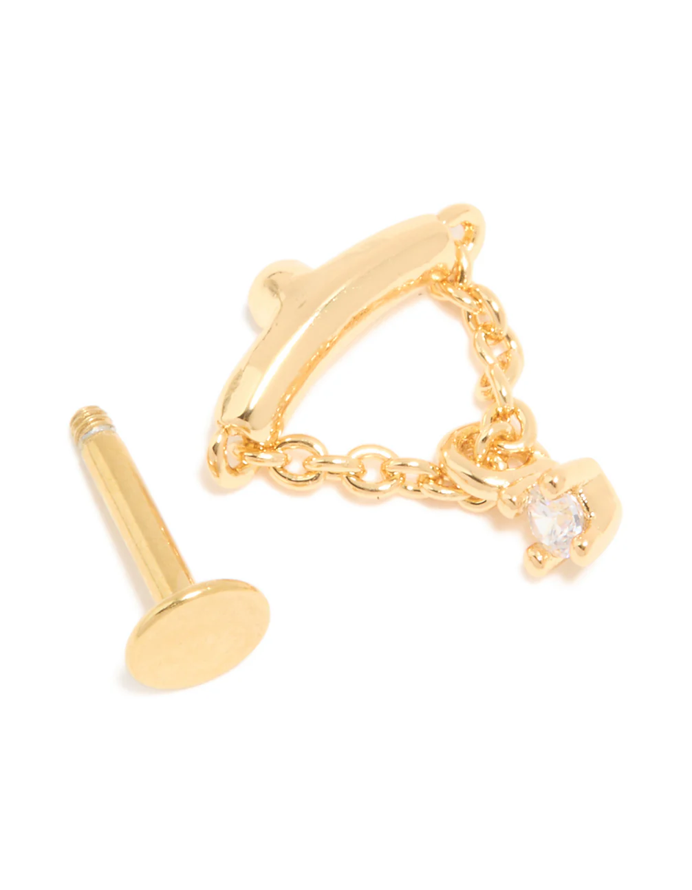 Gold Plated Surgical Steel Cubic Zirconia Chain Single Flat Back Stud - Image 3
