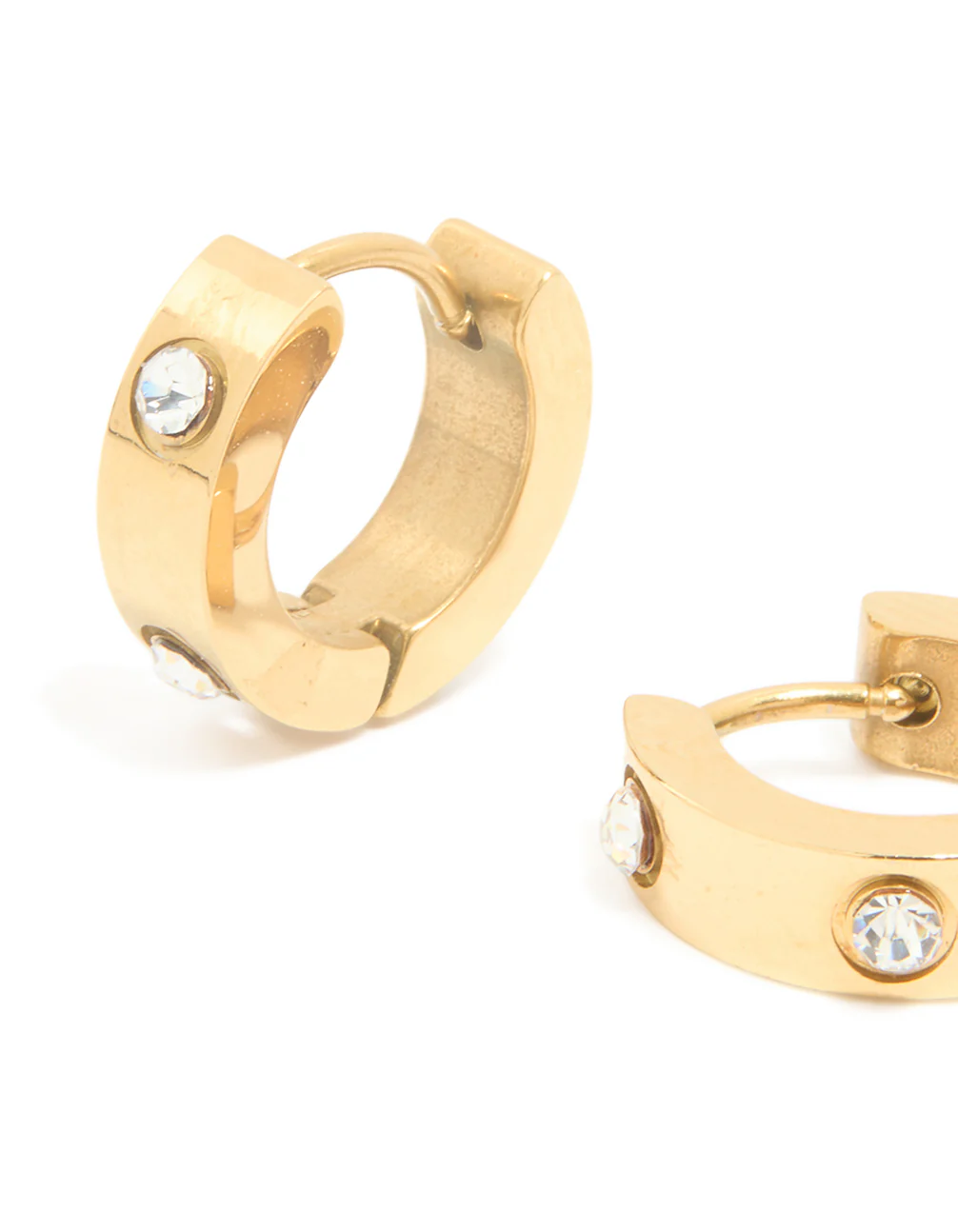 Gold Plated Surgical Steel Cubic Zirconia Chunky Hoop Earrings - Image 2