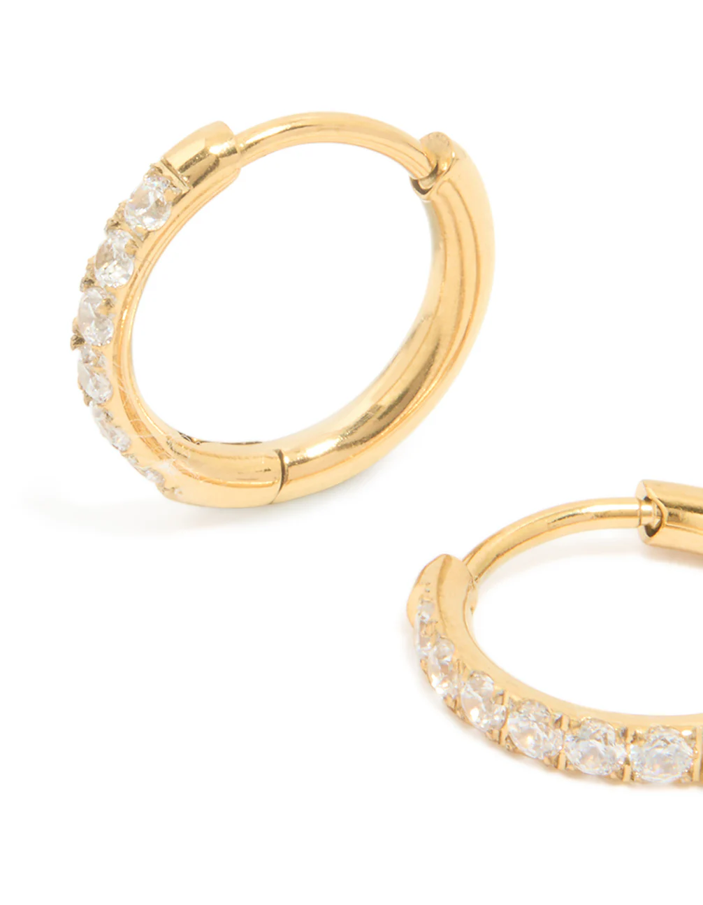 Gold Plated Surgical Steel Cubic Zirconia Chunky Sleeper Earrings - Image 3