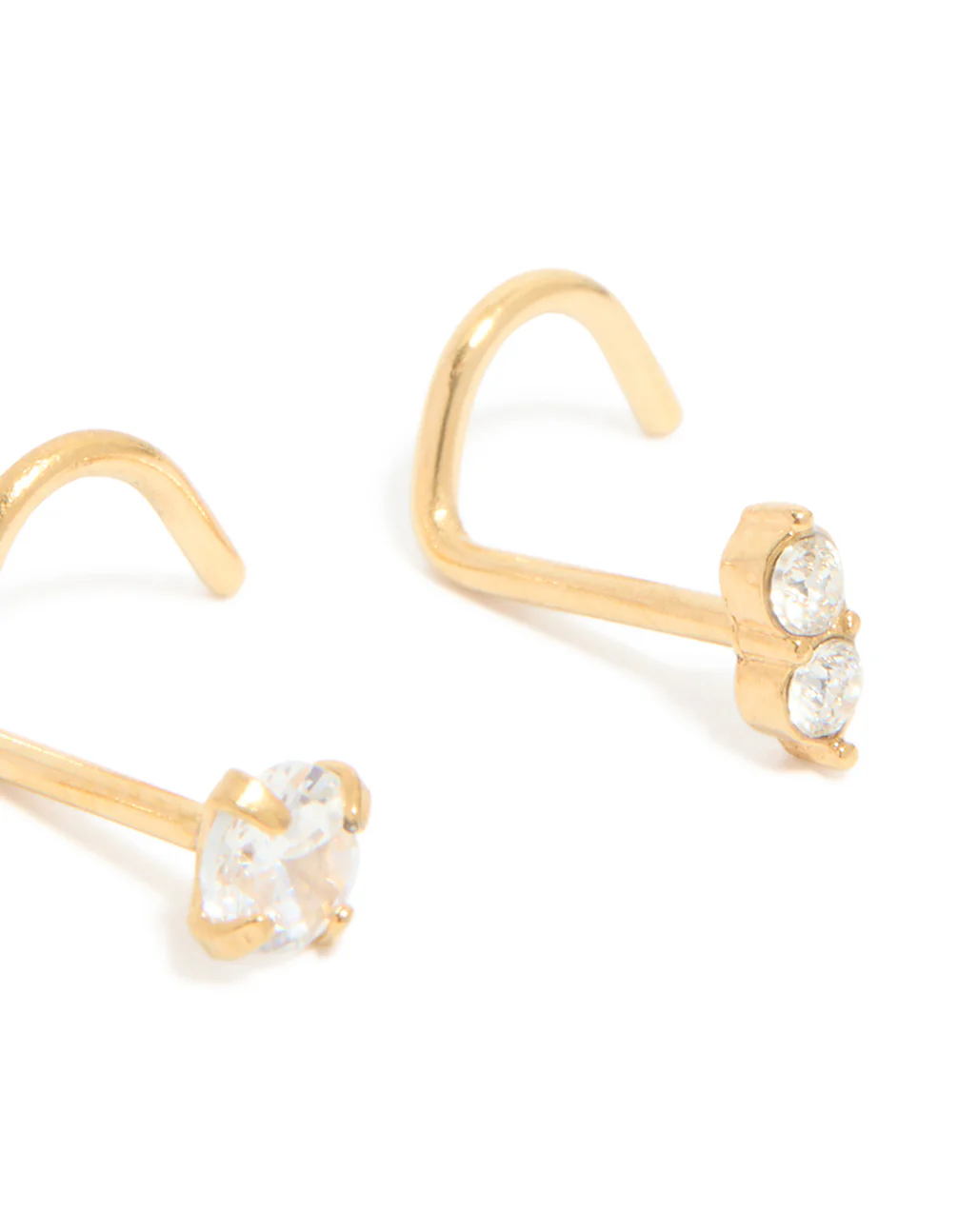Gold Plated Surgical Steel Cubic Zirconia Cork Screw Nose Studs 3-Pack - Image 3