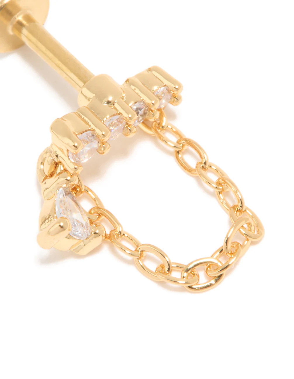 Gold Plated Surgical Steel Cubic Zirconia Crawler Chain Single Flat Back Stud - Image 2