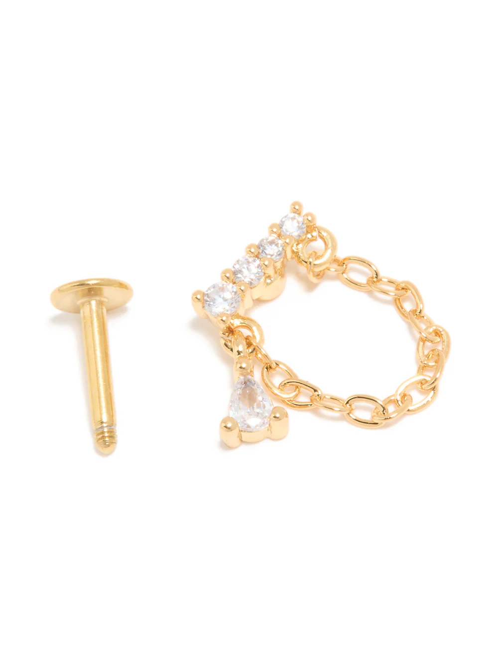 Gold Plated Surgical Steel Cubic Zirconia Crawler Chain Single Flat Back Stud - Image 3