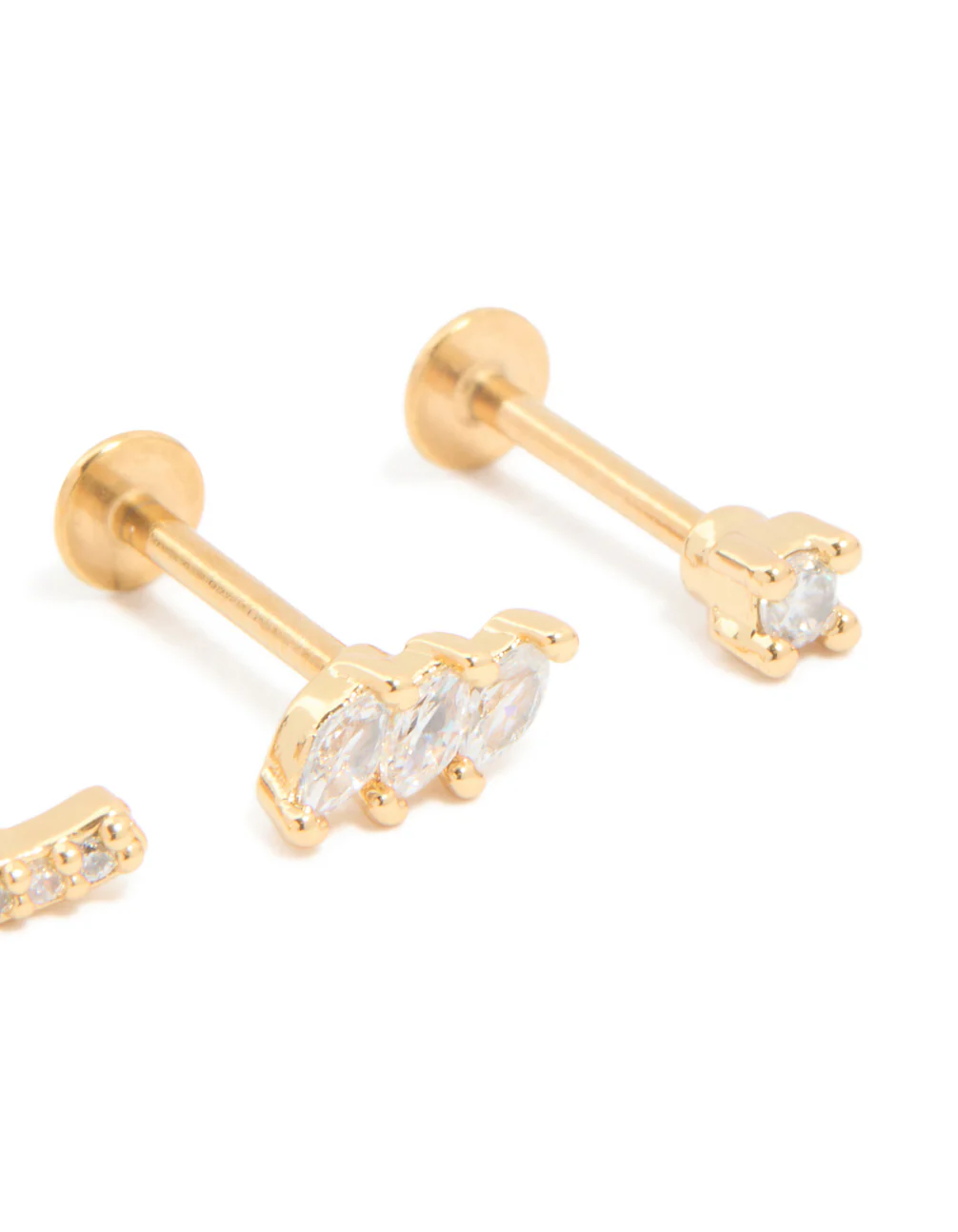 Gold Plated Surgical Steel Cubic Zirconia Crawler Flat Back Studs 3-Pack - Image 3