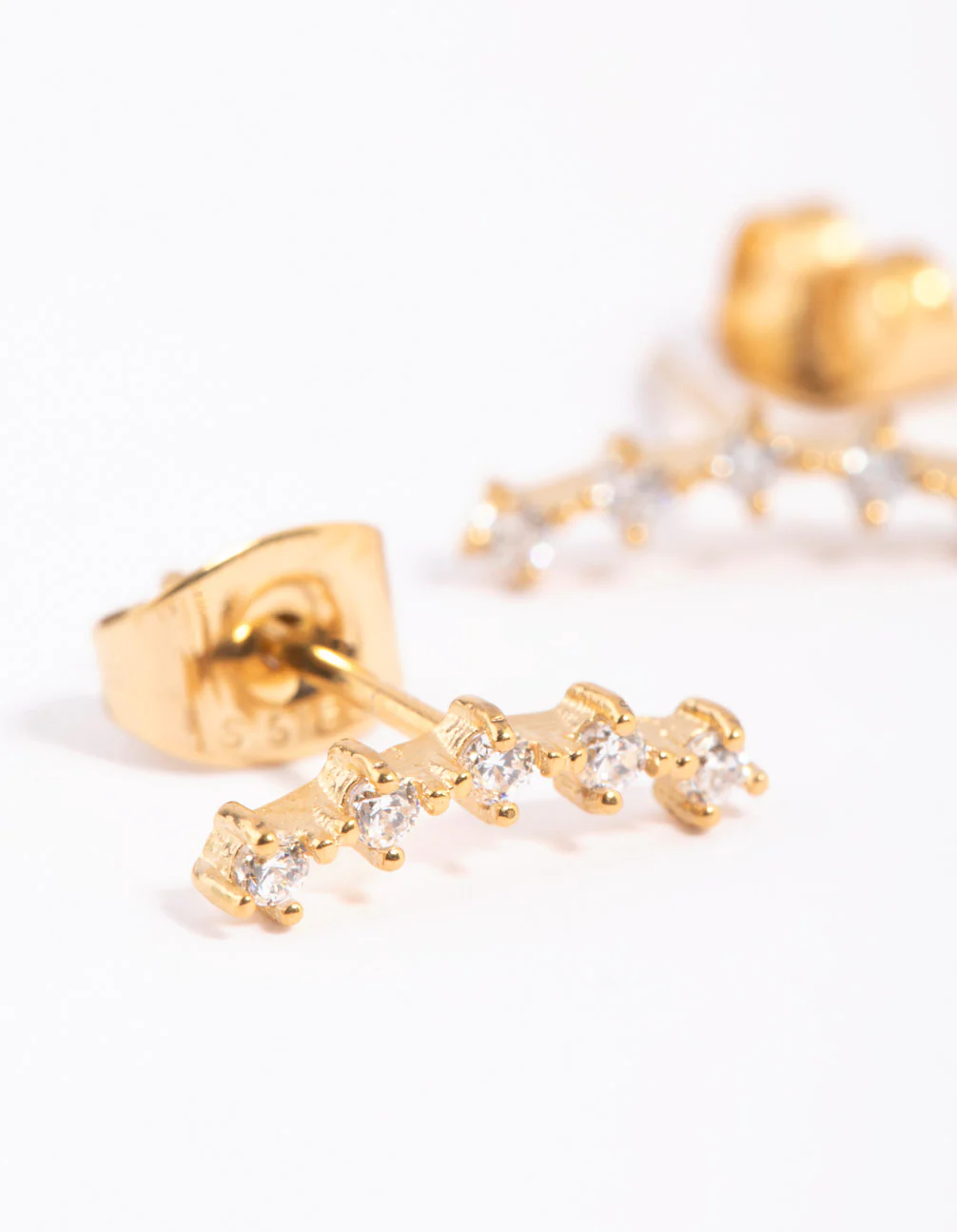 Gold Plated Surgical Steel Cubic Zirconia Crawler Stud Earrings - Image 4