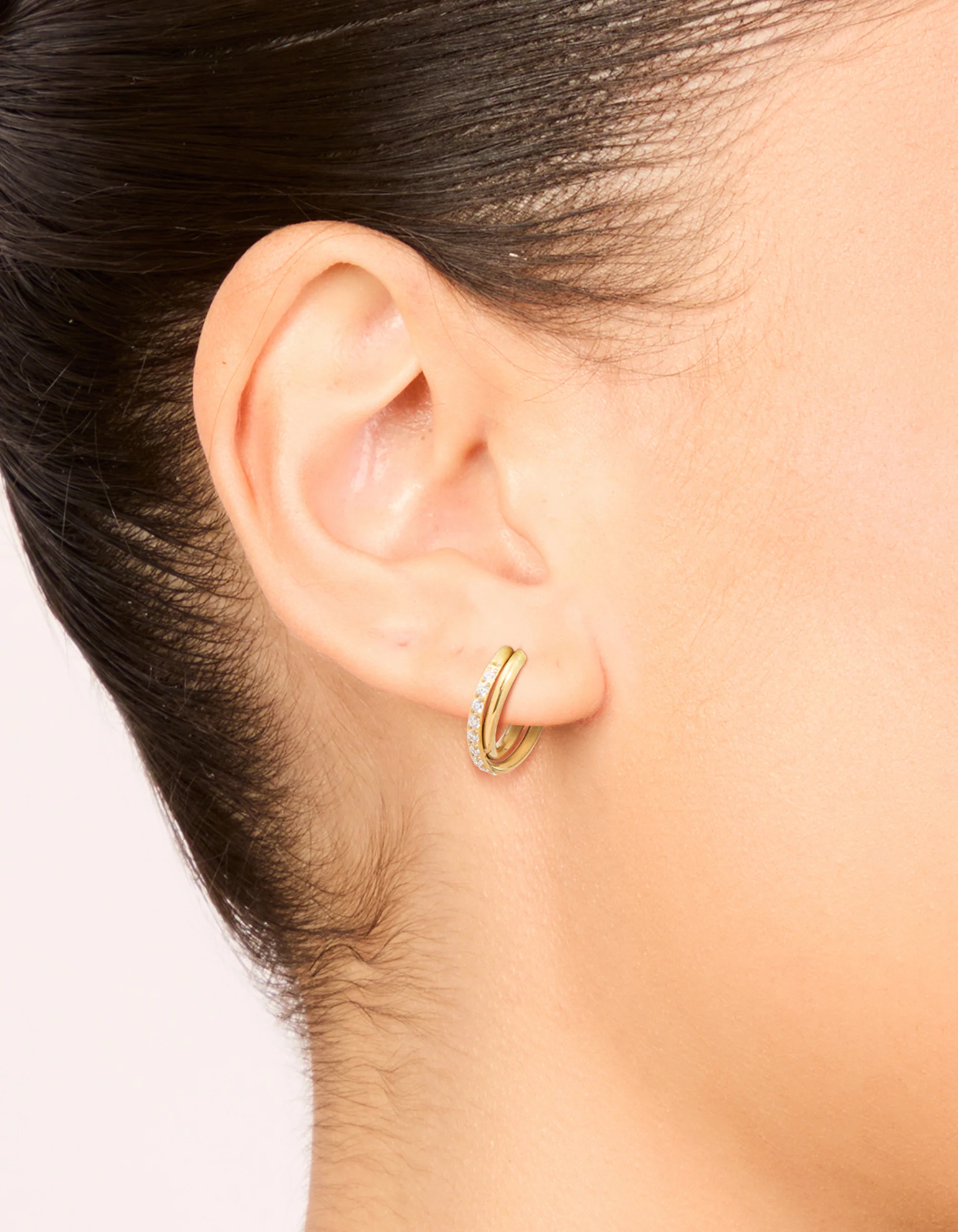 Gold Plated Surgical Steel Cubic Zirconia Crossover Double Sleeper Earrings - Image 2