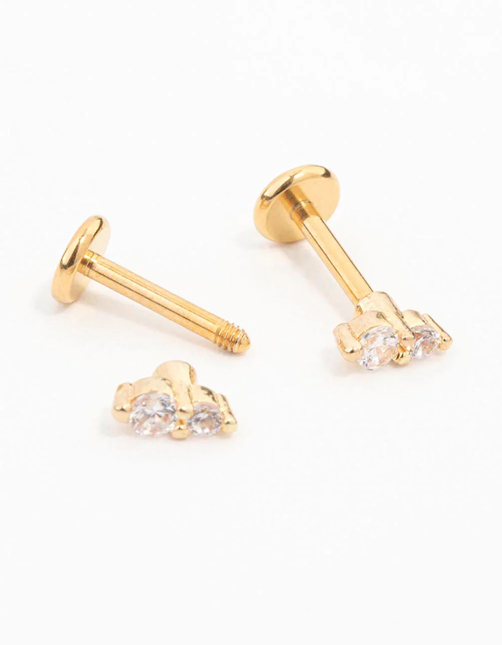 Gold Plated Surgical Steel Cubic Zirconia Double Flat Back 2-Pack - Image 2