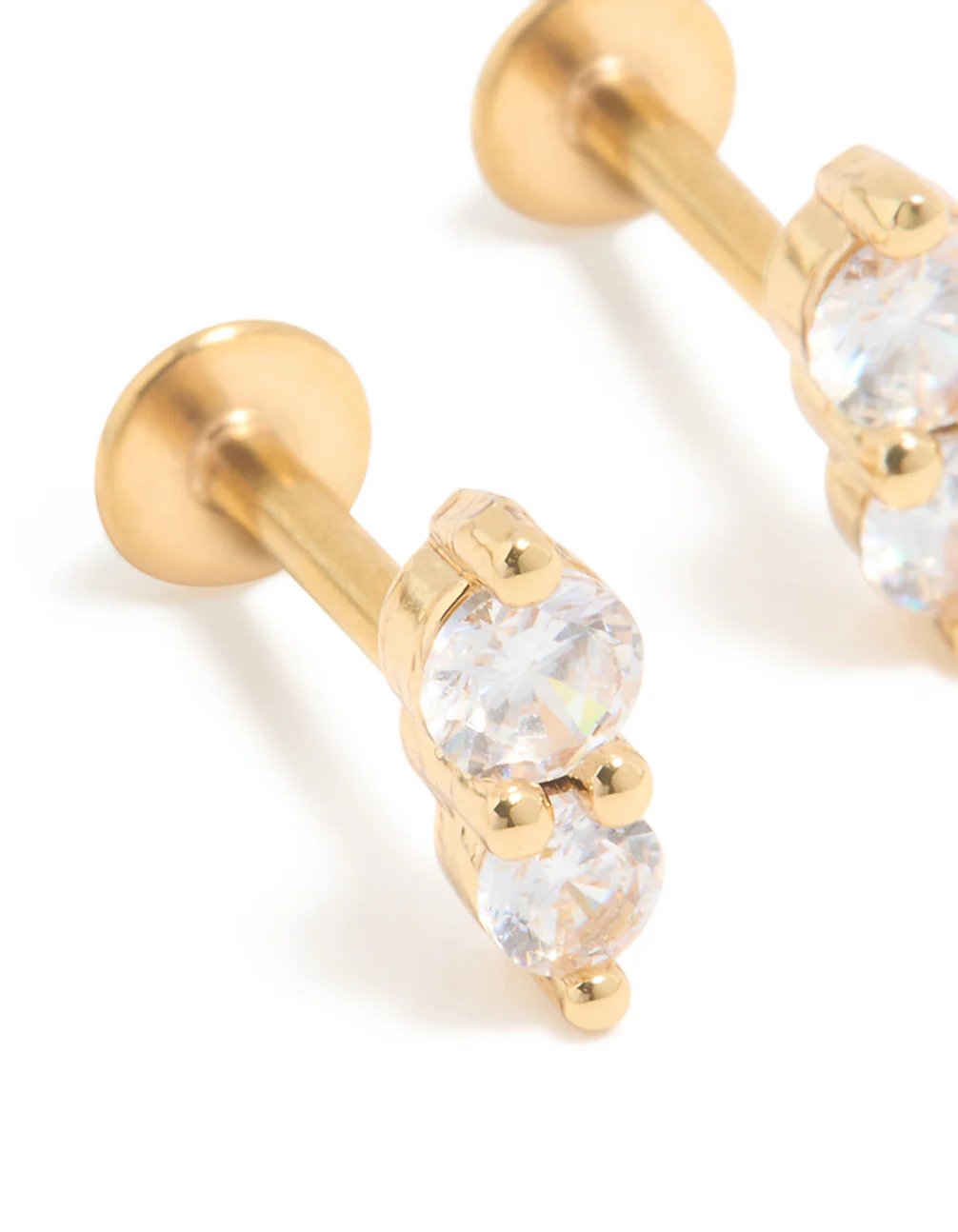 Gold Plated Surgical Steel Cubic Zirconia Double Round Flat Back Studs - Image 2