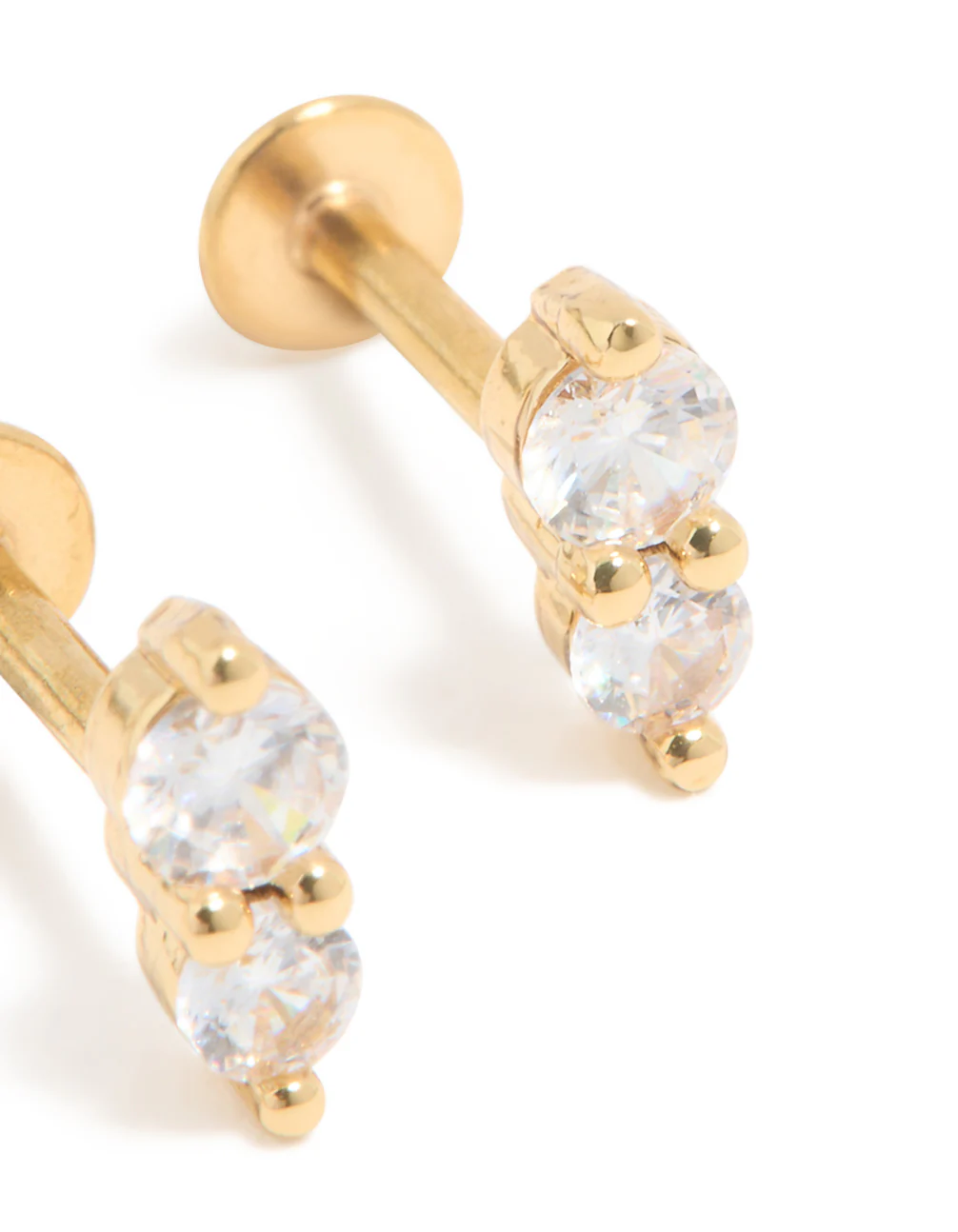 Gold Plated Surgical Steel Cubic Zirconia Double Round Flat Back Studs - Image 3