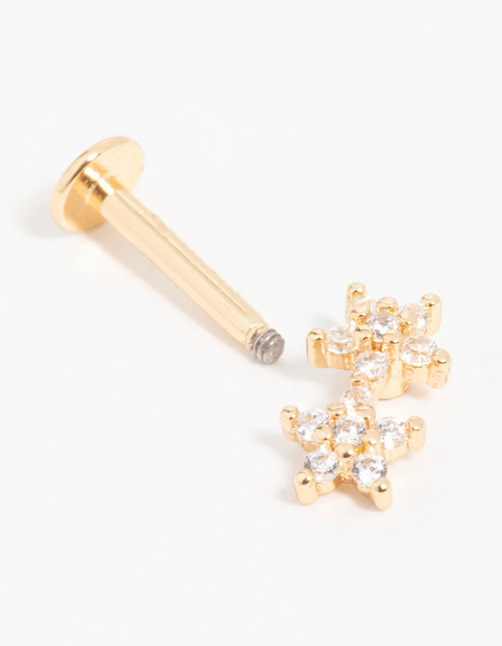 Gold Plated Surgical Steel Cubic Zirconia Double Star Flat Back Stud - Image 2