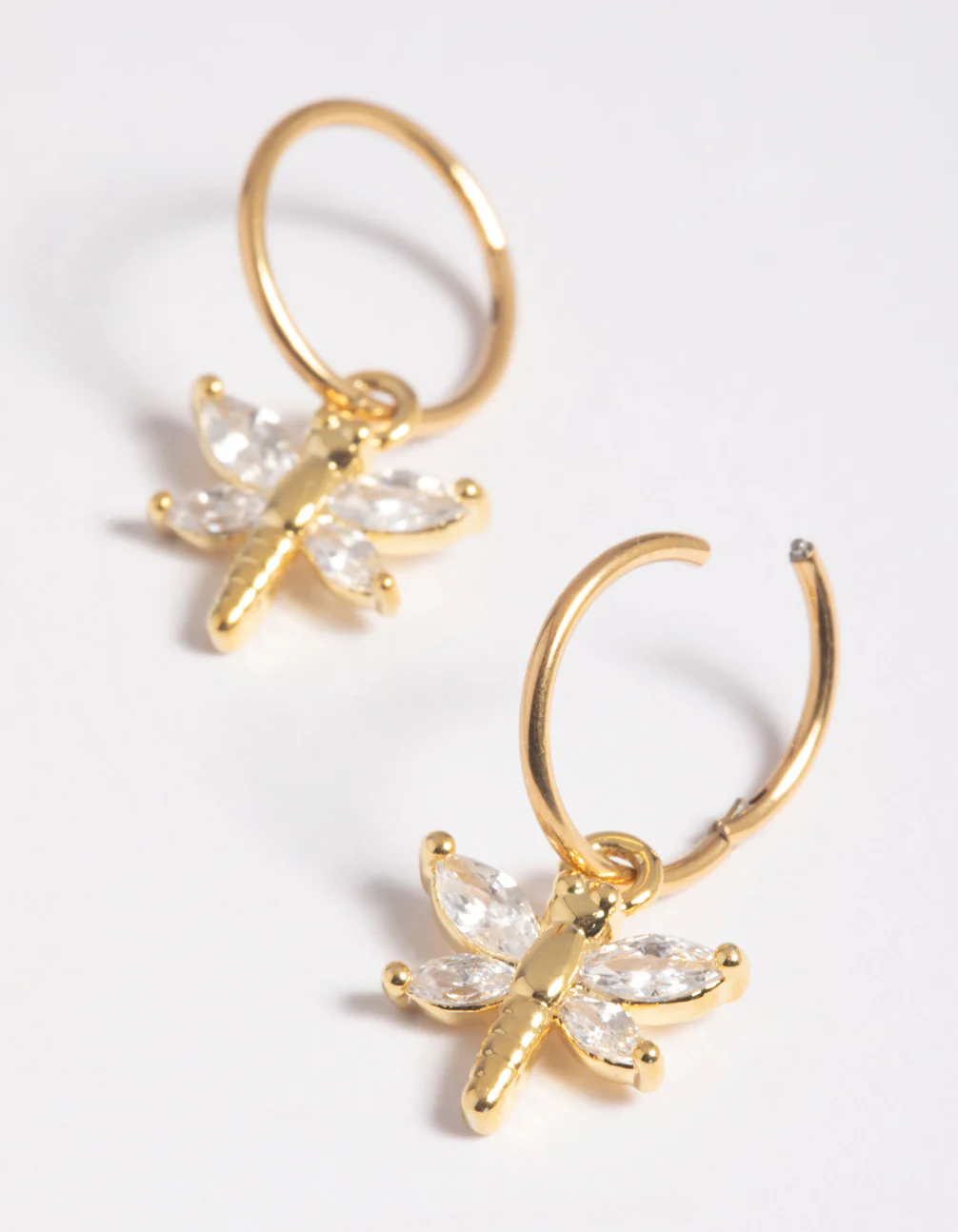 Gold Plated Surgical Steel Cubic Zirconia Dragonfly Hoop Earrings - Image 3