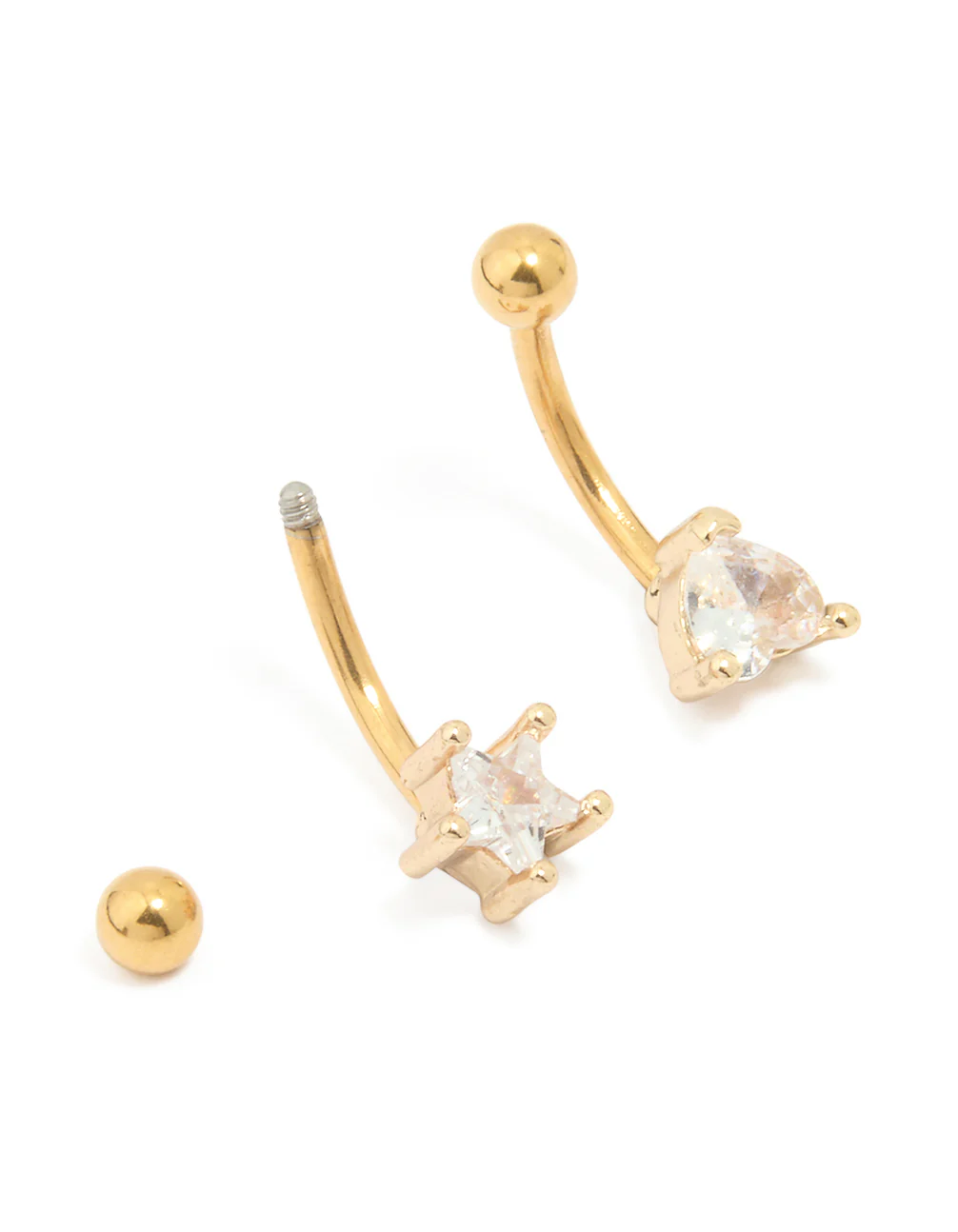 Gold Plated Surgical Steel Cubic Zirconia Ear & Body Jewellery Set - Image 3