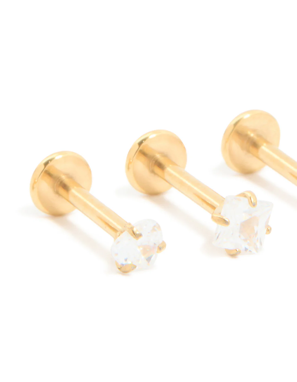 Gold Plated Surgical Steel Cubic Zirconia Flat Back Earrings 3-Pack - Image 2