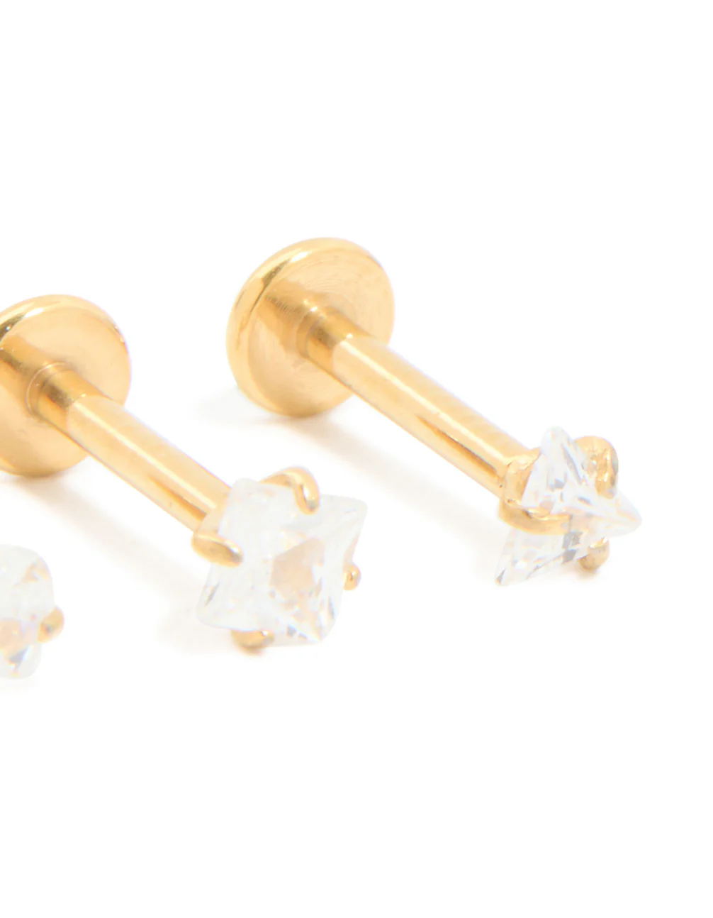 Gold Plated Surgical Steel Cubic Zirconia Flat Back Earrings 3-Pack - Image 3