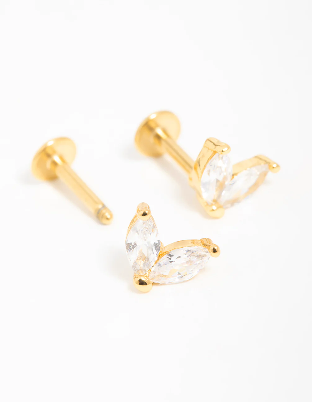 Gold Plated Surgical Steel Cubic Zirconia Leaf Flat Back Stud 2-Pack - Image 4
