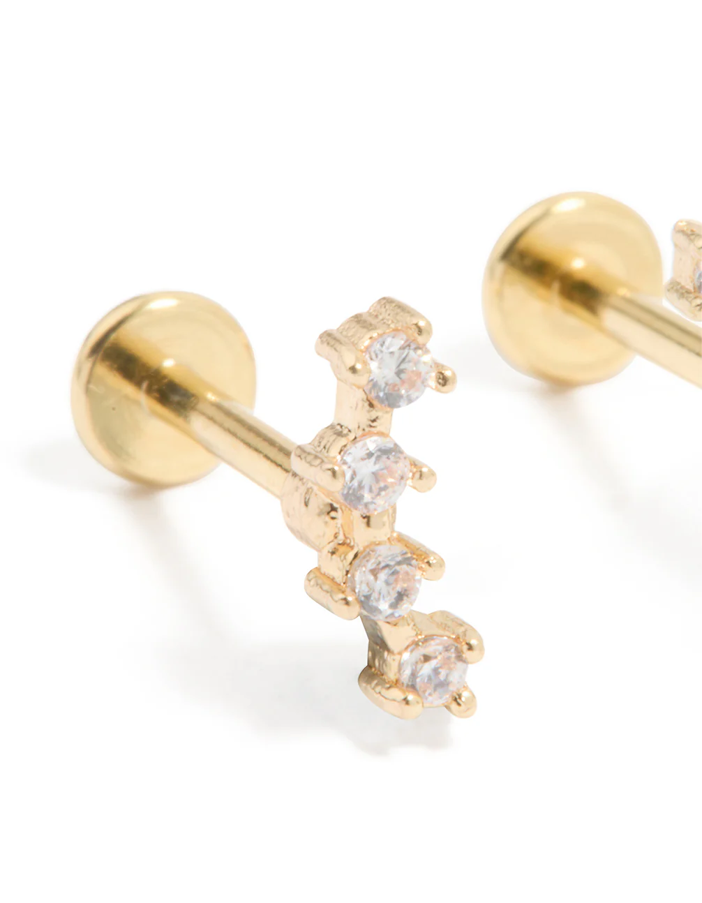 Gold Plated Surgical Steel Cubic Zirconia Flat Back Studs 2-Pack - Image 2