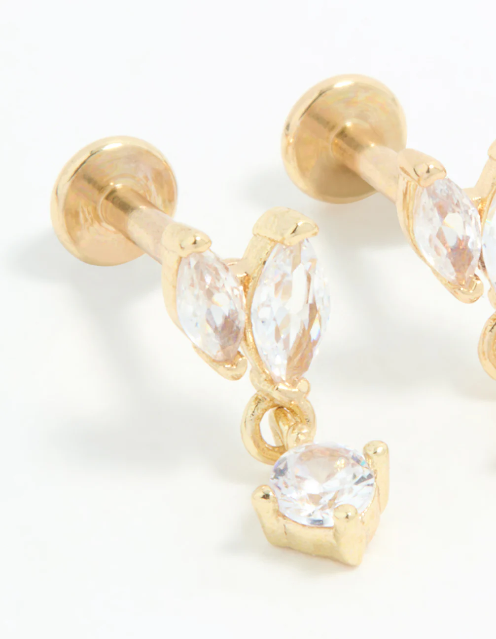 Gold Plated Surgical Steel Cubic Zirconia Flat Back Studs 2-Pack - Image 4
