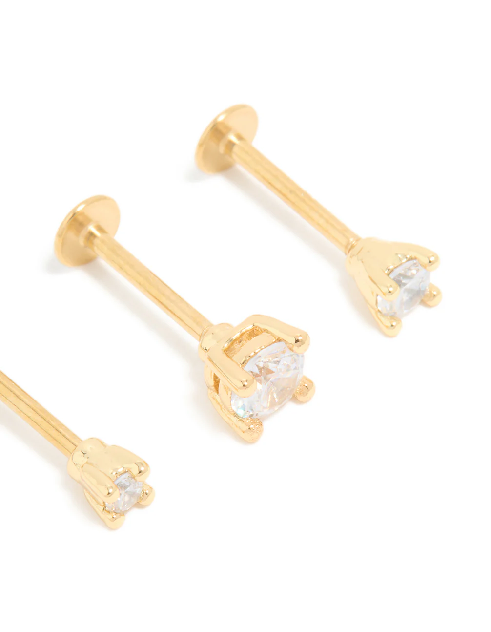 Gold Plated Surgical Steel Cubic Zirconia Flat Back Studs 3-Pack - Image 2