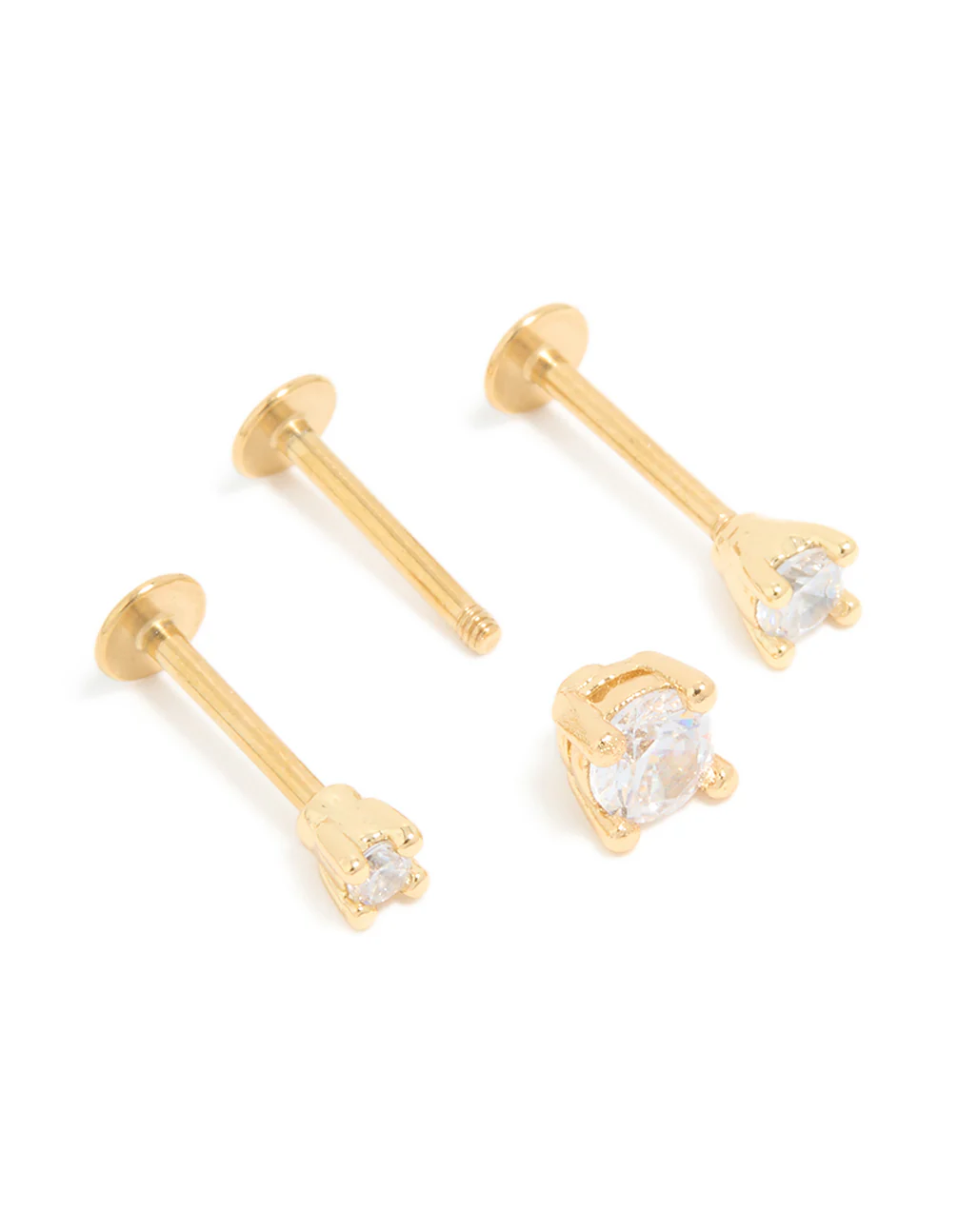 Gold Plated Surgical Steel Cubic Zirconia Flat Back Studs 3-Pack - Image 3