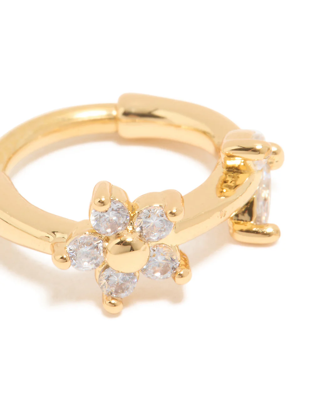 Gold Plated Surgical Steel Cubic Zirconia Floral Clicker Ring - Image 2