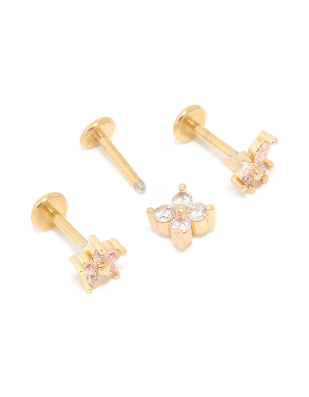 Gold Plated Surgical Steel Cubic Zirconia Floral Flat Back Studs 3-Pack - Image 3