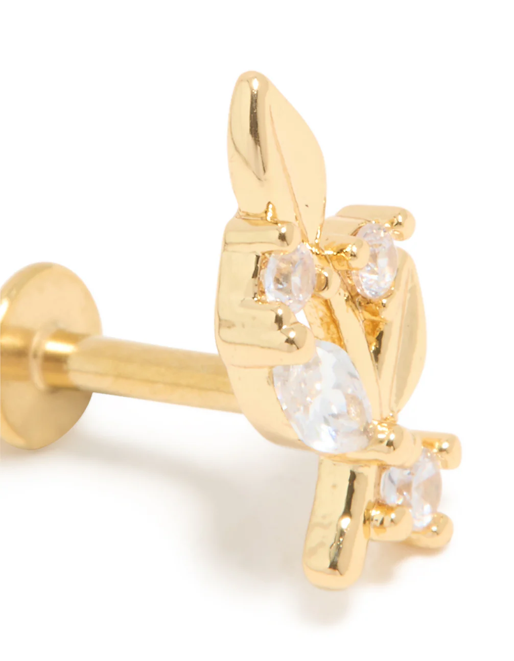 Gold Plated Surgical Steel Cubic Zirconia Floral Single Flat Back Stud - Image 2
