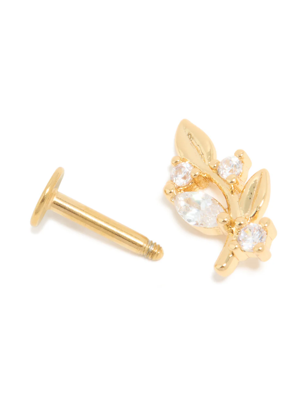 Gold Plated Surgical Steel Cubic Zirconia Floral Single Flat Back Stud - Image 3