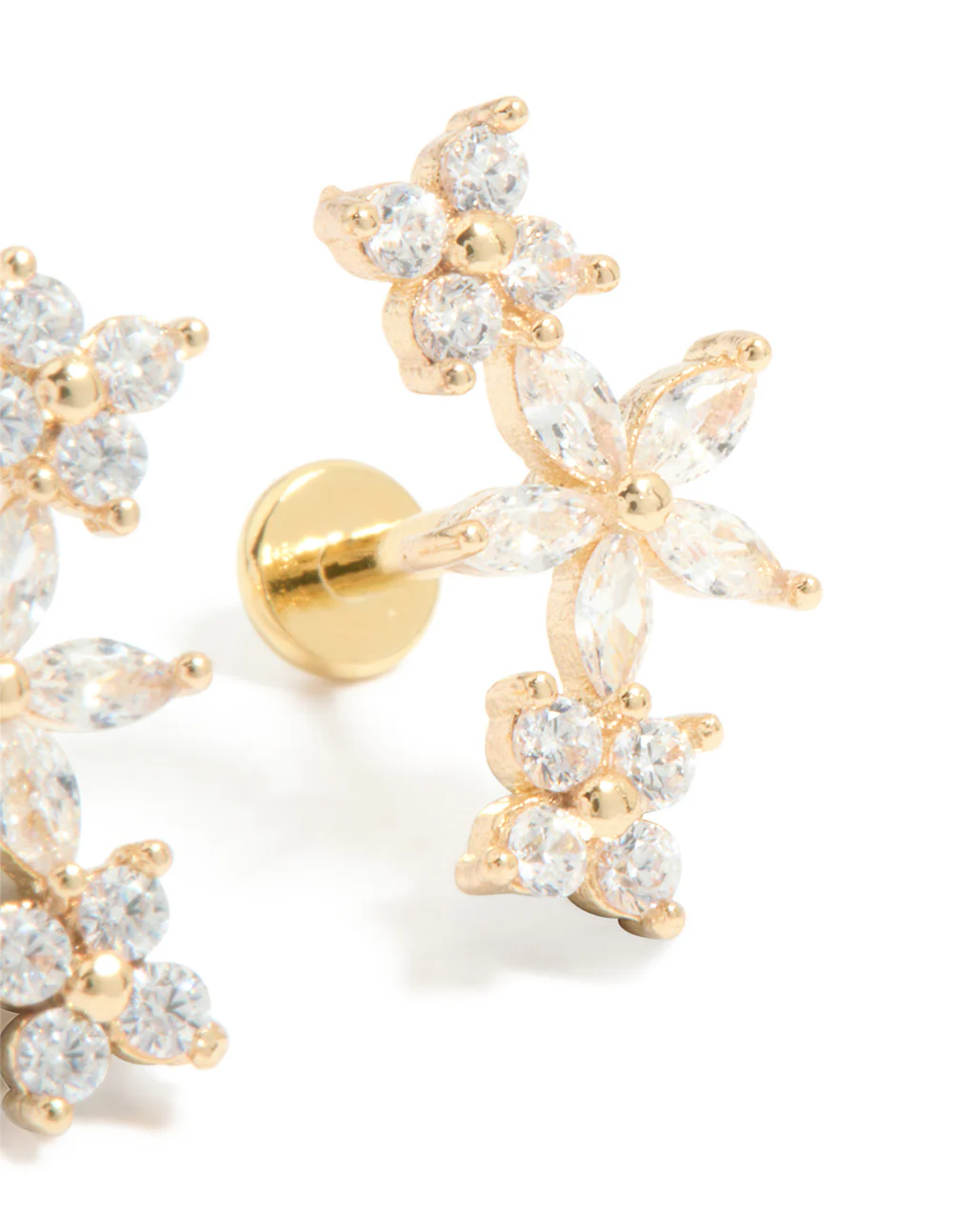 Gold Plated Surgical Steel Cubic Zirconia Flower Claw Flat Back Studs 2-Pack - Image 3