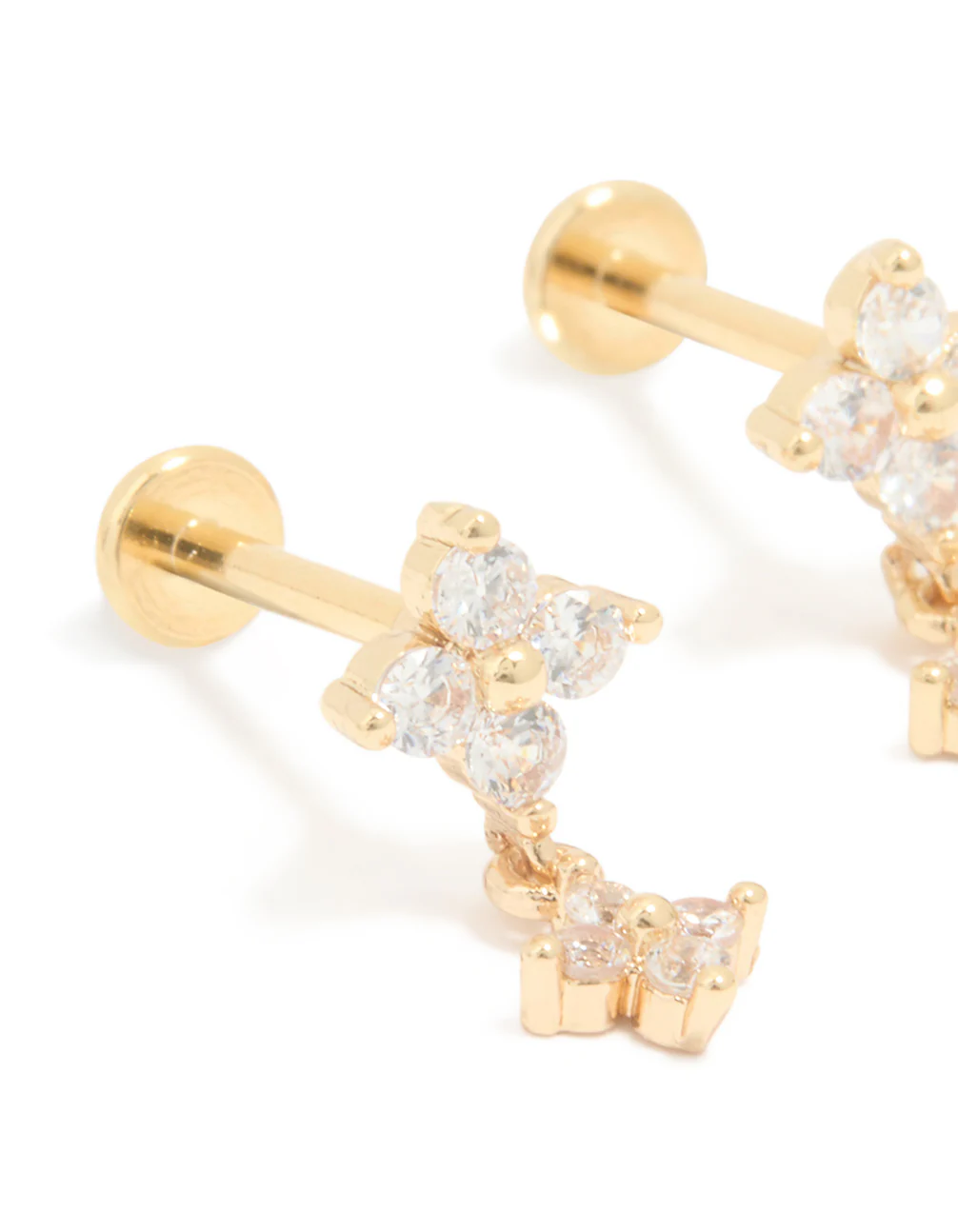 Gold Plated Surgical Steel Cubic Zirconia Flower Flat Back Earrings - Image 2
