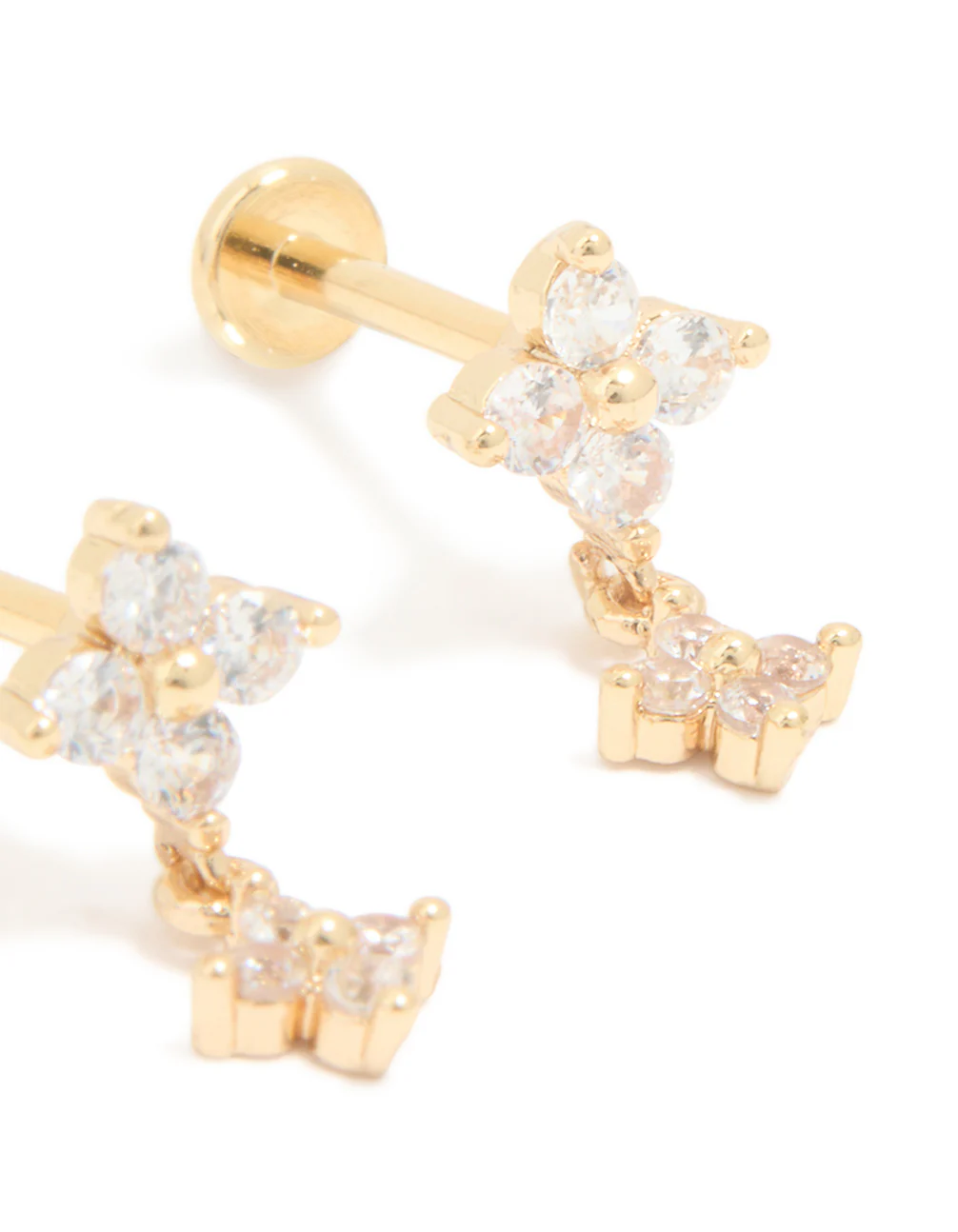 Gold Plated Surgical Steel Cubic Zirconia Flower Flat Back Earrings - Image 3