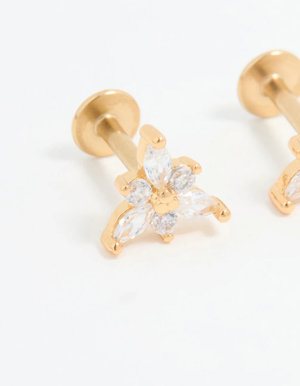 Gold Plated Surgical Steel Cubic Zirconia Flower Flat Back Earrings Pack - Image 4