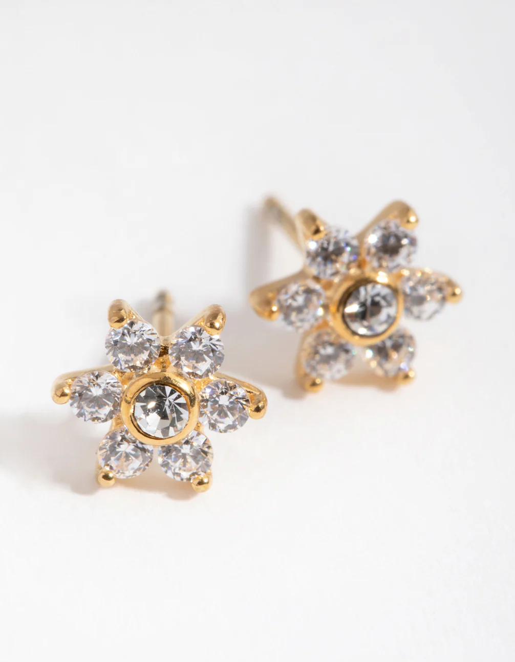 Gold Plated Surgical Steel Cubic Zirconia Flower Stud Earrings - Image 2