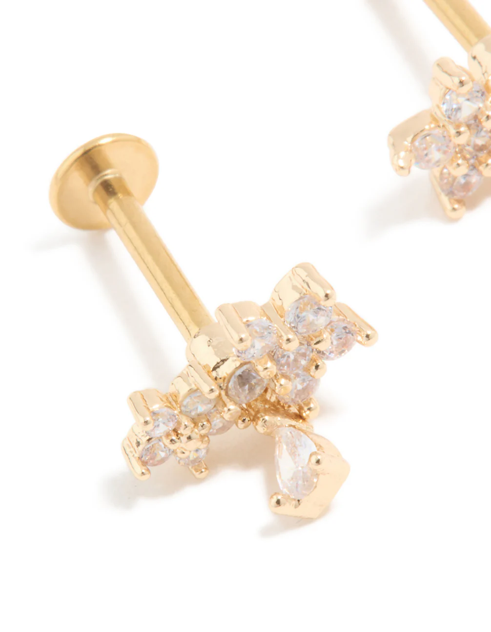 Gold Plated Surgical Steel Cubic Zirconia Flower Teardrop Flat Back Studs - Image 2