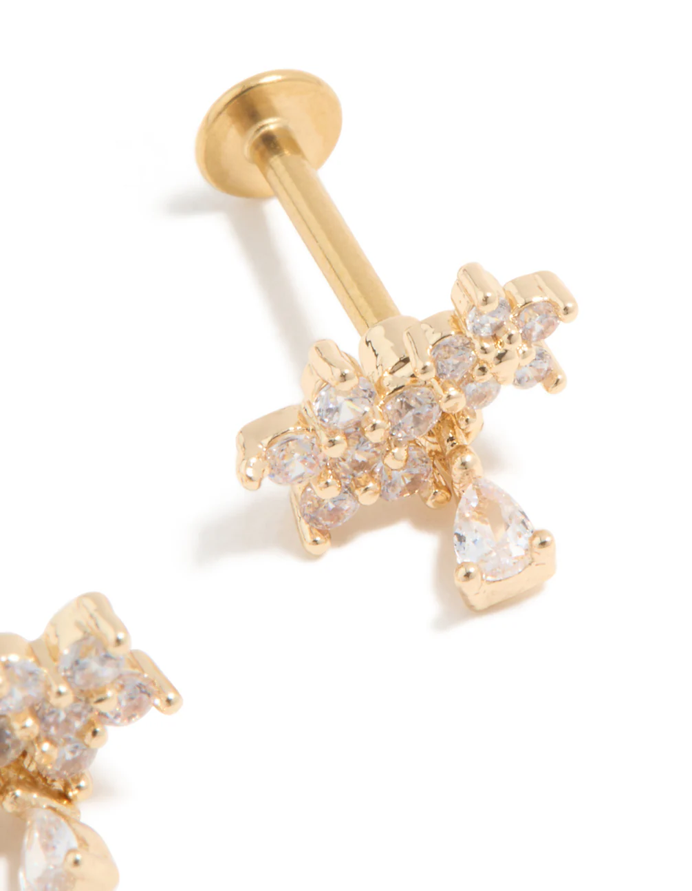 Gold Plated Surgical Steel Cubic Zirconia Flower Teardrop Flat Back Studs - Image 3