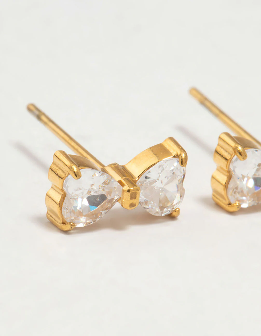 Gold Plated Surgical Steel Cubic Zirconia Heart Bow Stud Earrings - Image 2