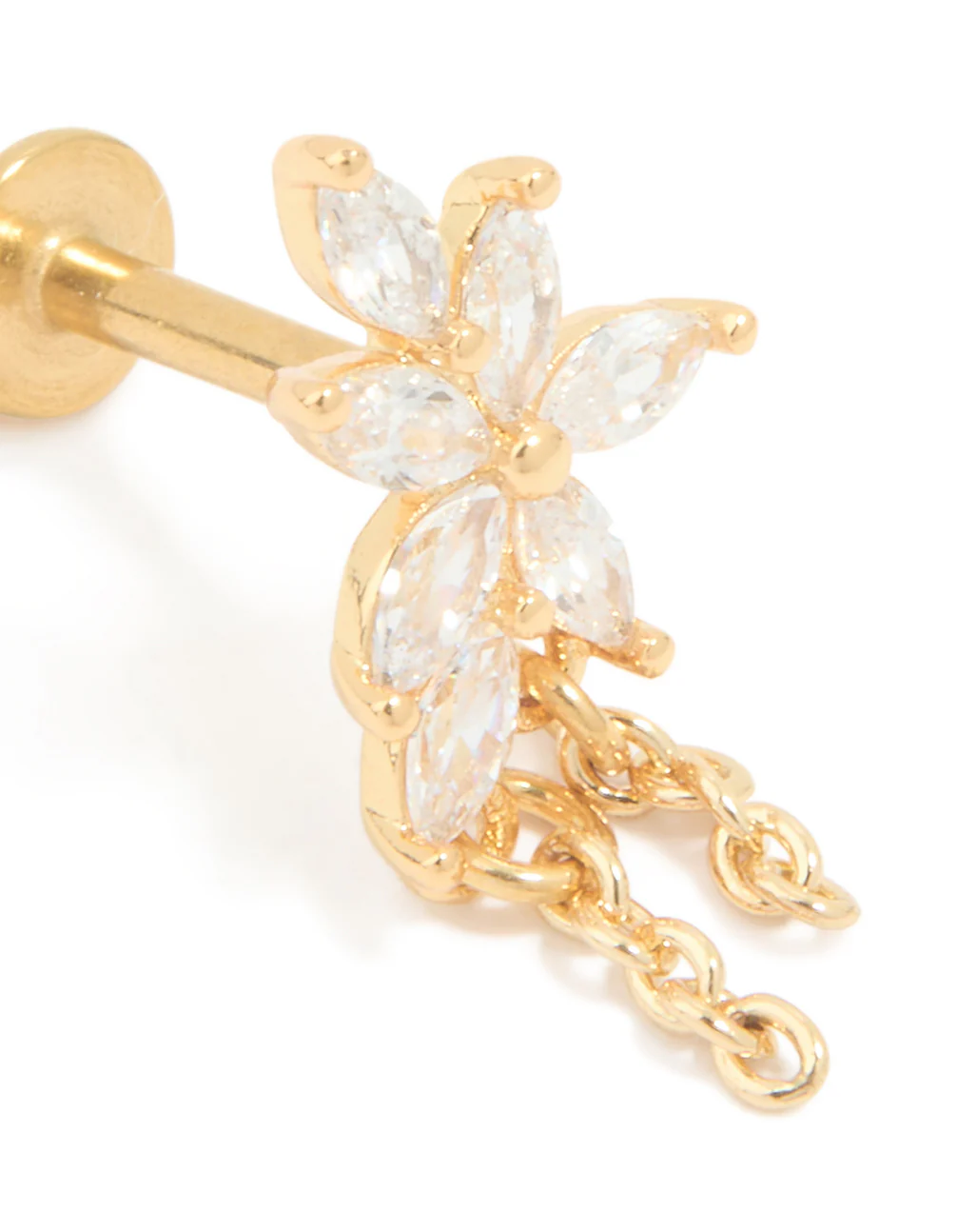 Gold Plated Surgical Steel Cubic Zirconia Leaf Chain Flat Back Stud - Image 2