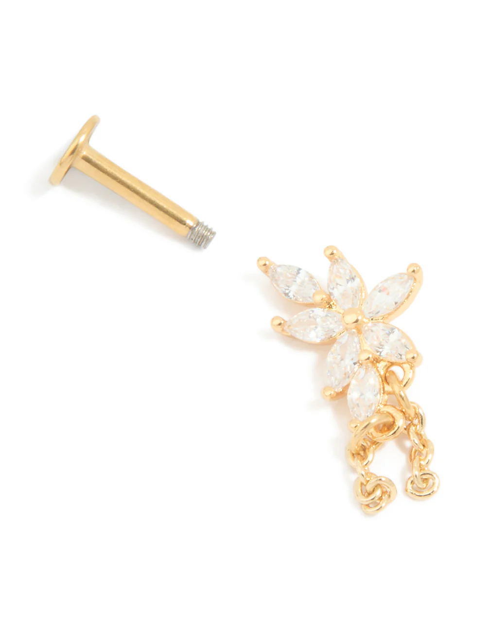 Gold Plated Surgical Steel Cubic Zirconia Leaf Chain Flat Back Stud - Image 3