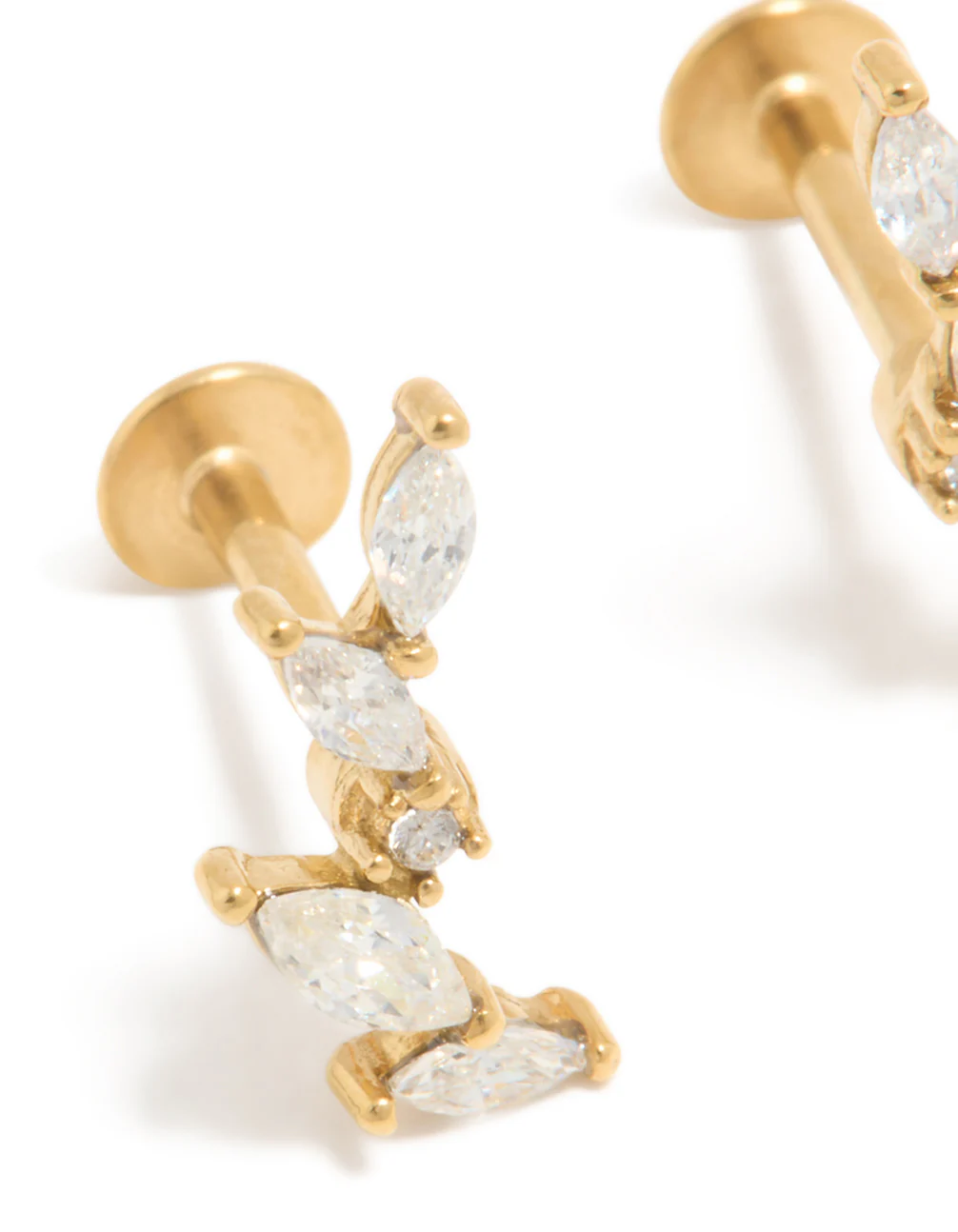 Gold Plated Surgical Steel Cubic Zirconia Leaf Crawler Flat Back Studs - Image 2