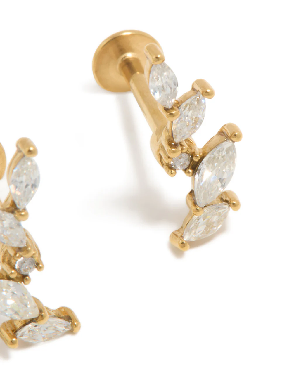 Gold Plated Surgical Steel Cubic Zirconia Leaf Crawler Flat Back Studs - Image 3