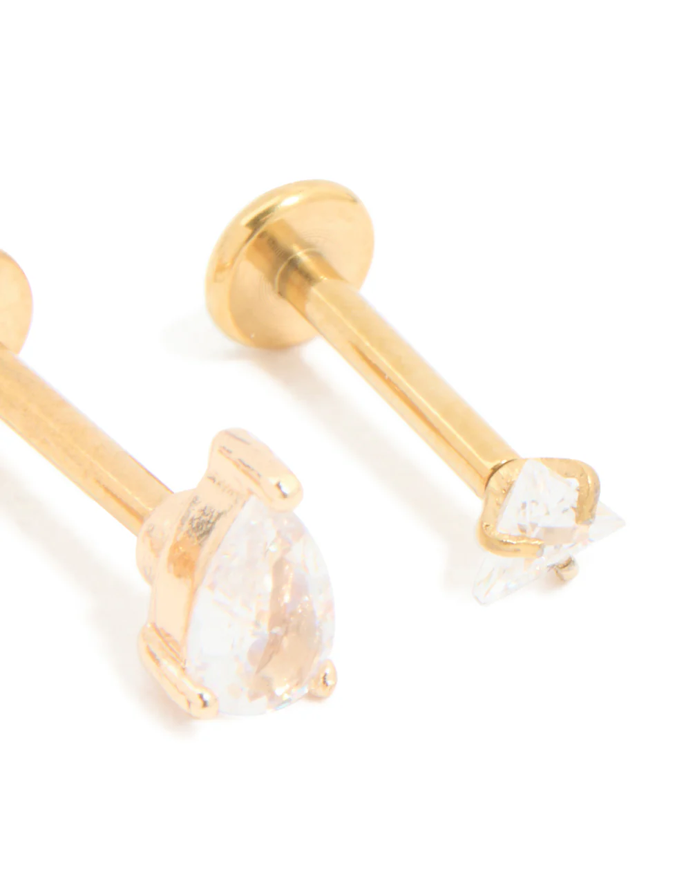 Gold Plated Surgical Steel Cubic Zirconia Leaf Flat Back Earrings 3-Pack - Image 3
