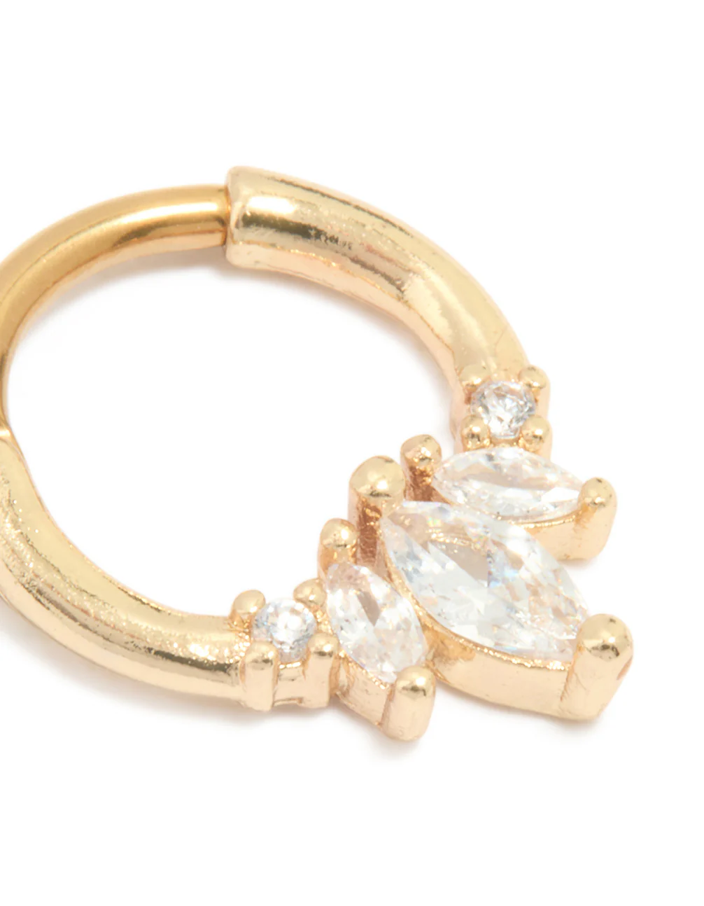 Gold Plated Surgical Steel Cubic Zirconia Marquise & Celestial Clicker Ring - Image 2