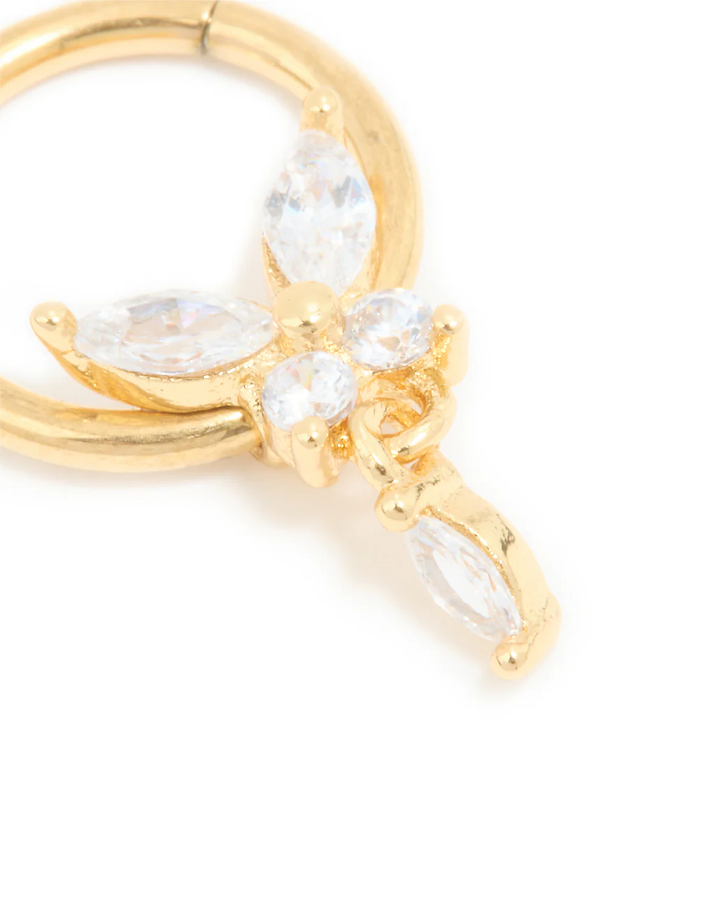 Gold Plated Surgical Steel Cubic Zirconia Marquise Drop Clicker Ring - Image 2