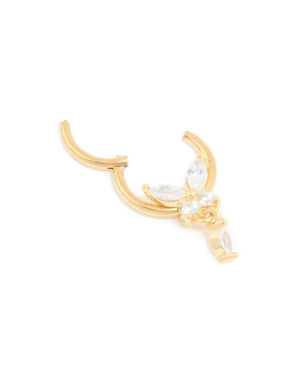 Gold Plated Surgical Steel Cubic Zirconia Marquise Drop Clicker Ring - Image 3
