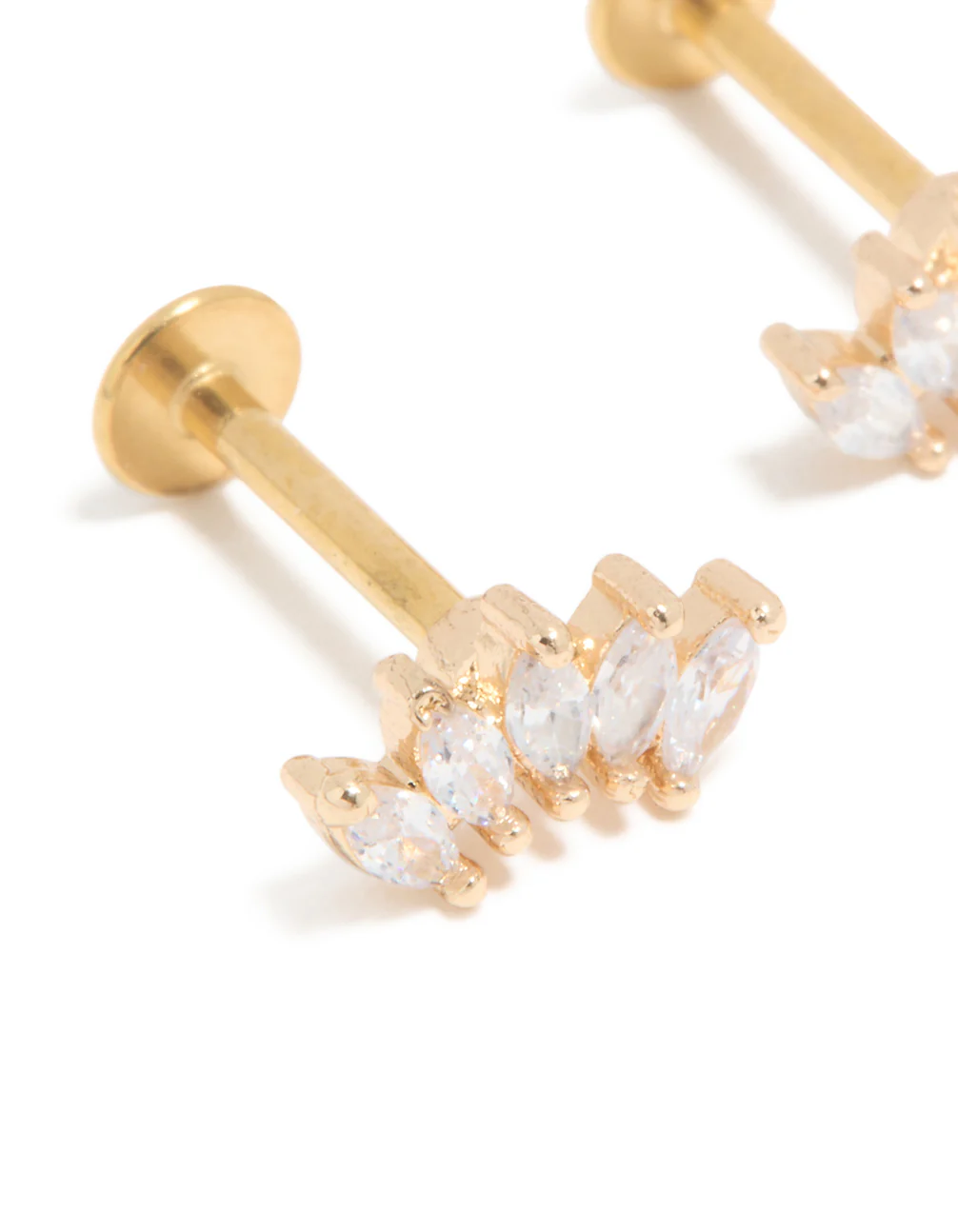 Gold Plated Surgical Steel Cubic Zirconia Marquise Fan Flat Back Studs - Image 2