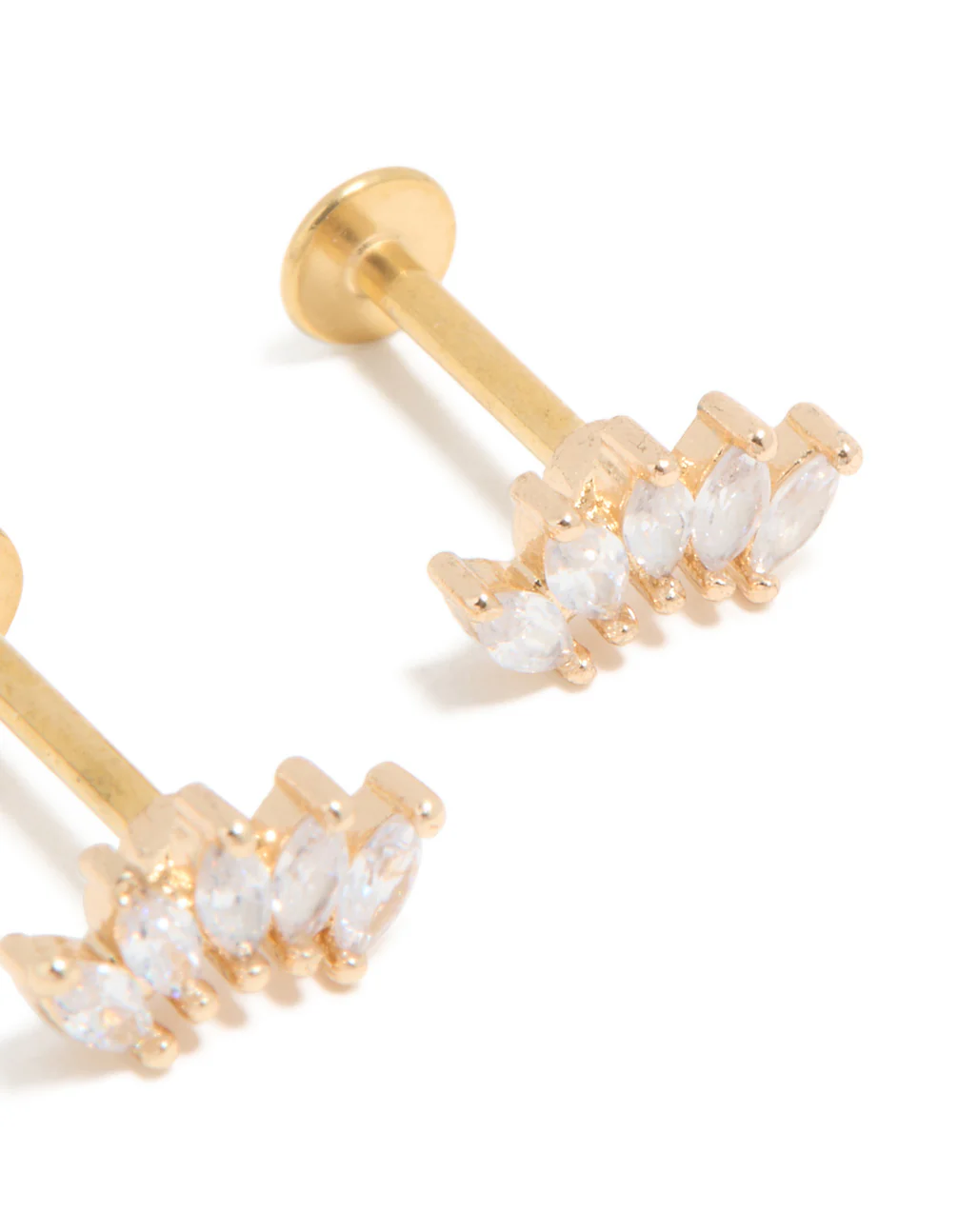Gold Plated Surgical Steel Cubic Zirconia Marquise Fan Flat Back Studs - Image 3